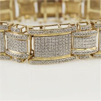 2.00cts TW Diamond 10kt Gold Rectangular Link Bracelet-Evaluated By Certified Gemologist-AGS/GIA