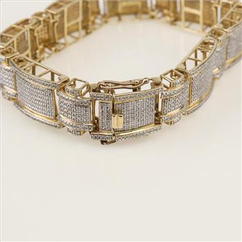 2.00cts TW Diamond 10kt Gold Rectangular Link Bracelet-Evaluated By Certified Gemologist-AGS/GIA