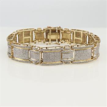 2.00cts TW Diamond 10kt Gold Rectangular Link Bracelet-Evaluated By Certified Gemologist-AGS/GIA