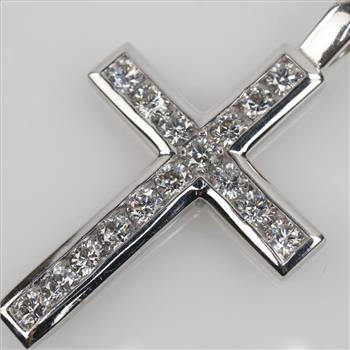 2.00cts TW Diamond 14kt White Gold Cross Pendant - Evaluated By Our Certified Gemologist-AGS/GIA