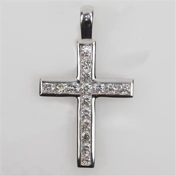 2.00cts TW Diamond 14kt White Gold Cross Pendant - Evaluated By Our Certified Gemologist-AGS/GIA