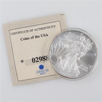 2010 American Mint US American Eagle Fine Silver Dollar 1oz With COA