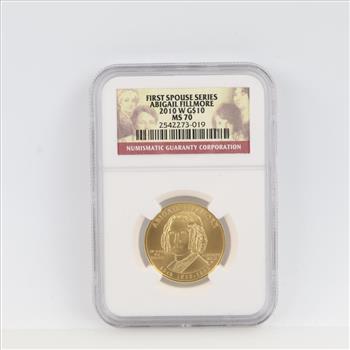 2010-W MS70 First Spouse Abigail Fillmore Fine Gold $10 1/2oz NGC Graded