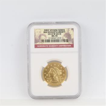 2010-W MS70 First Spouse Buchanan's Liberty Fine Gold $10 1/2oz NGC Graded