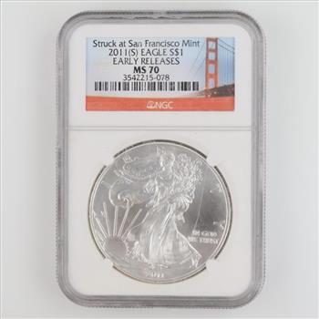 2011-S MS70 American Eagle Fine Silver Dollar 1oz NGC Graded