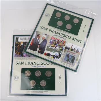 2012, 2013 San Francisco Mint UNC State Quarters Sheet Sets, 10 Coins