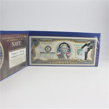 2013 Colorized US 2 Dollar Bill With COA