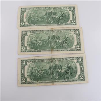 2013 US Federal Reserve $2 Notes, 3 Pieces
