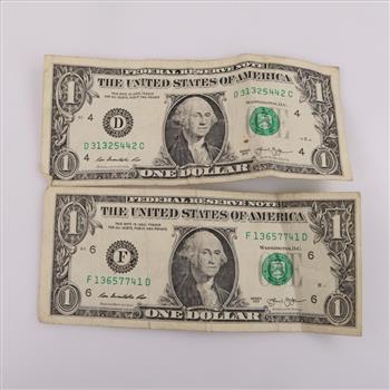 2013 US Federal Reserve Note 1 Dollar, 2 Pieces