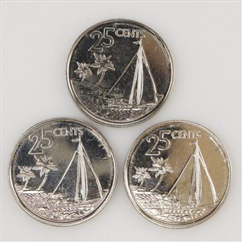 2015 Commonwealth Of The Bahamas 25 Cents Coin; 3 Pieces