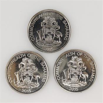 2015 Commonwealth Of The Bahamas 25 Cents Coin; 3 Pieces