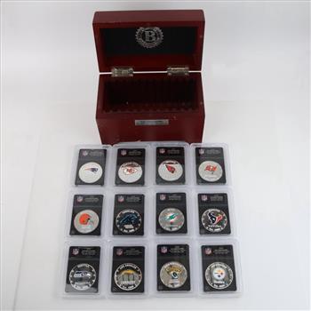 2015 Fiji One Dollar Proof Silver Plated NFL Bradford Collector Box, 12 Tokens