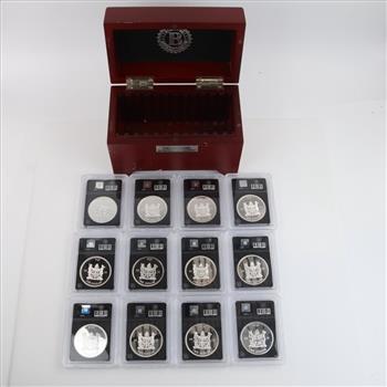 2015 Fiji One Dollar Proof Silver Plated NFL Bradford Collector Box, 12 Tokens