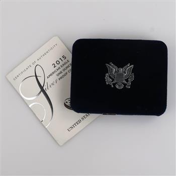 2015-W American Eagle Fine Silver 1oz Proof Dollar, COA With Box