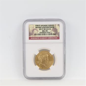 2015-W MS70 First Spouse Mamie Eisenhower Fine Gold $10 1/2oz NGC Graded