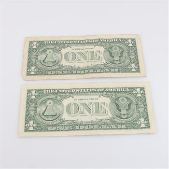 2017 & 2013 US Federal Reserve Note 1 Dollar, 2 Pieces