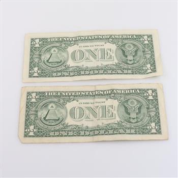 2017 & 2013 US Federal Reserve Note 1 Dollar Bills