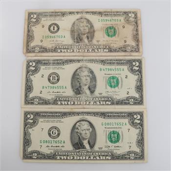 2017-A, 2013 & 2009 US Federal Reserve $2 Note, 3 Pieces
