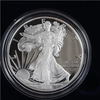 2018-S American Eagle Fine Silver 1 Oz Proof Dollar, COA With Box