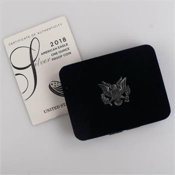 2018-S American Eagle Fine Silver 1 Oz Proof Dollar, COA With Box
