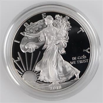2018-S American Eagle Fine Silver 1 Oz Proof Dollar, COA With Box