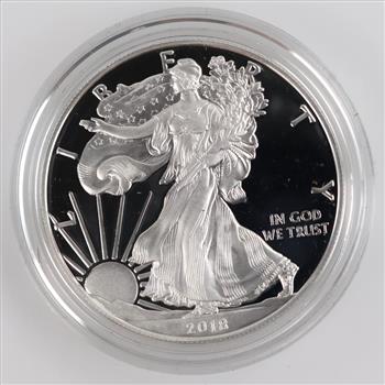 2018-S American Eagle Fine Silver 1oz Proof Dollar, COA With Box