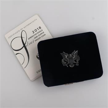 2018-S American Eagle Fine Silver 1oz Proof Dollar, COA With Box
