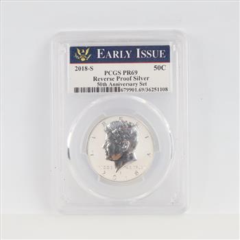 2018-S PR69 Kennedy Reverse Proof Silver Half Dollar PCGS Graded, Early Issue