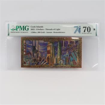 2022 PMG70 Cook Island Threads Of Light Remembrance UNC $2 Dollars