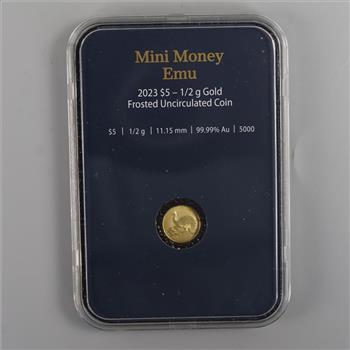 2023 Royal Australian Mint Mini Money Emu Frosted Fine Gold 5 Dollars 1/2g Round