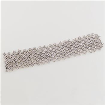 20.50ctTW Diamond 18kt White Gold Flower Mesh Bracelet-Evaluated By Our Certified Gemologist-AGS/GIA