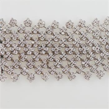 20.50ctTW Diamond 18kt White Gold Flower Mesh Bracelet-Evaluated By Our Certified Gemologist-AGS/GIA