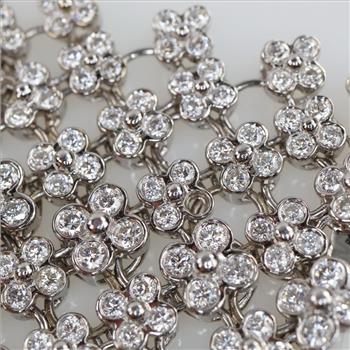 20.50ctTW Diamond 18kt White Gold Flower Mesh Bracelet-Evaluated By Our Certified Gemologist-AGS/GIA