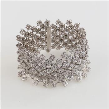 20.50ctTW Diamond 18kt White Gold Flower Mesh Bracelet-Evaluated By Our Certified Gemologist-AGS/GIA