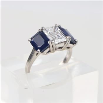 2.05cts TW Diamond And Sapphire Platinum Ring -Evaluated By Our Certified Gemologist-AGS/GIA