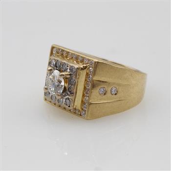 2.09cts TW Diamond 14kt Gold Signet Ring-Evaluated By Our Certified Gemologist-AGS/GIA