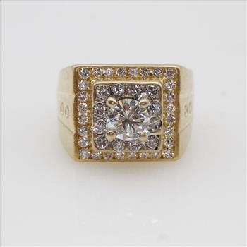 2.09cts TW Diamond 14kt Gold Signet Ring-Evaluated By Our Certified Gemologist-AGS/GIA