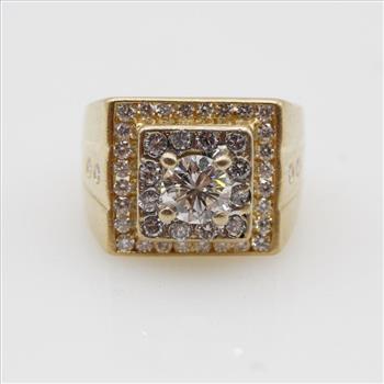 2.09cts TW Diamond 14kt Gold Signet Ring-Evaluated By Our Certified Gemologist-AGS/GIA