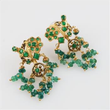 20kt Gold Emerald Beaded Tassel  Earrings- Evaluated By Our Certified Gemologist-AGS/GIA