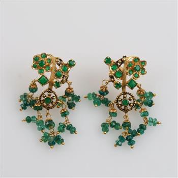 20kt Gold Emerald Beaded Tassel  Earrings- Evaluated By Our Certified Gemologist-AGS/GIA