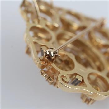 2.13cts TW Diamond 14kt Gold Black Enamel Vintage Brooch- Evaluated By Certified Gemologist-AGS/GIA