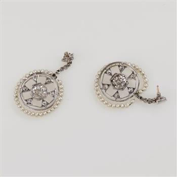 2.14ctTW Diamond Pearl 14kt White Gold Circle Drop Earrings-Evaluated By Certified Gemologist-AGSGIA