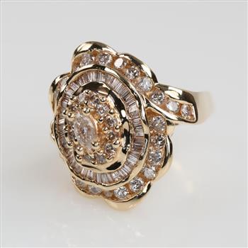 2.17cts TW Diamond 14kt Gold Ballerina Style Ring-Evaluated By Our Certified Gemologist-AGS/GIA