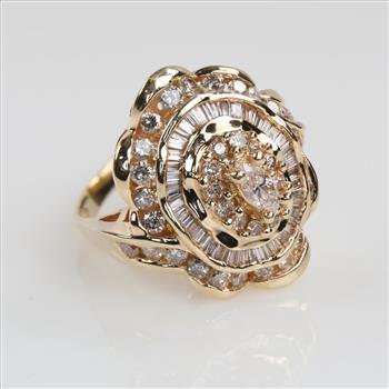 2.17cts TW Diamond 14kt Gold Ballerina Style Ring-Evaluated By Our Certified Gemologist-AGS/GIA