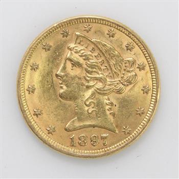 21k Gold 1897 Liberty Head $5 Coin