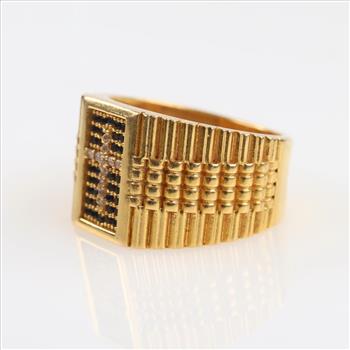 21kt Gold Clear And Black Spinel Signet Ring- Evaluated By Our Certified Gemologist - AGS / GIA