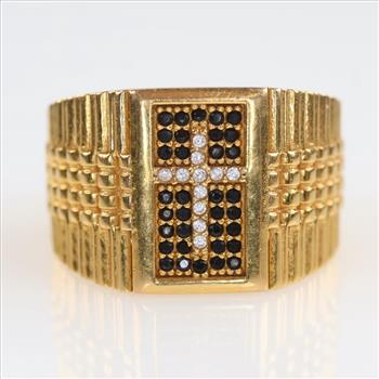 21kt Gold Clear And Black Spinel Signet Ring- Evaluated By Our Certified Gemologist - AGS / GIA