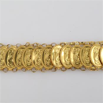 21kt Gold Oval Intaglio Design Link Bracelet