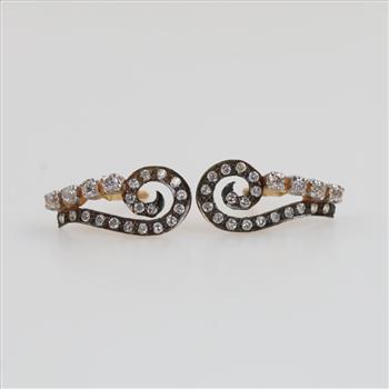 21kt Gold Two-tone Clear Stone Stud Earrings