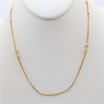 21kt Two Tone Gold Hollow Bead Accent Necklace